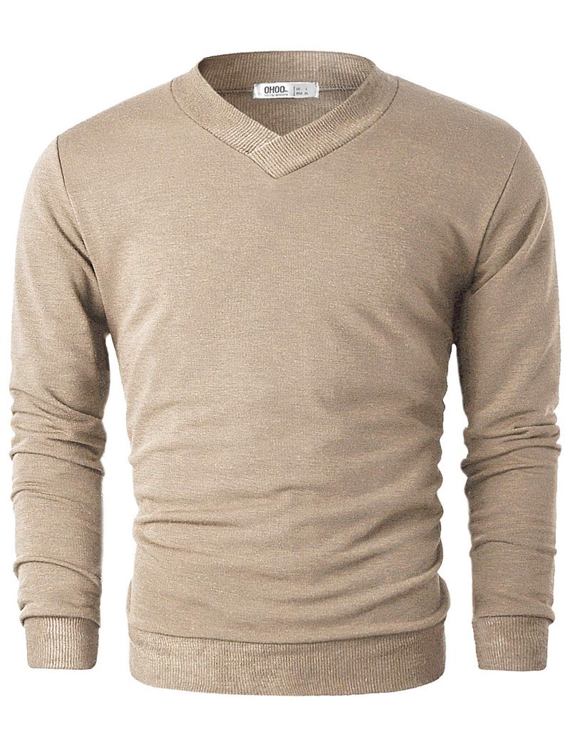 Ohoo Mens Slim Fit V Neck Pullover Sweater Lightweight Long Sleeve Casual Business Dress Sweater/DCP115-BEIGE-M - Image 2